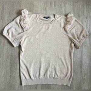 Blush Pink Puff Ruffle polka dot Sleeve Top Knit short sleeve Sweater